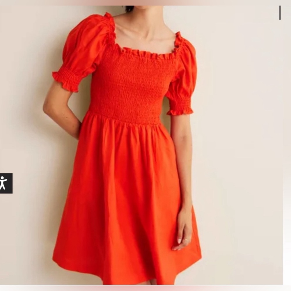 NWOT Boden Linen Smocked Dress Size US 8